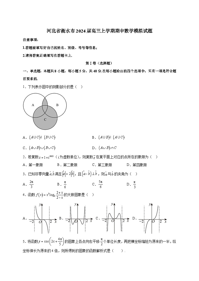 河北省衡水市2024届高三上学期期中数学模拟试题（含答案）第1页