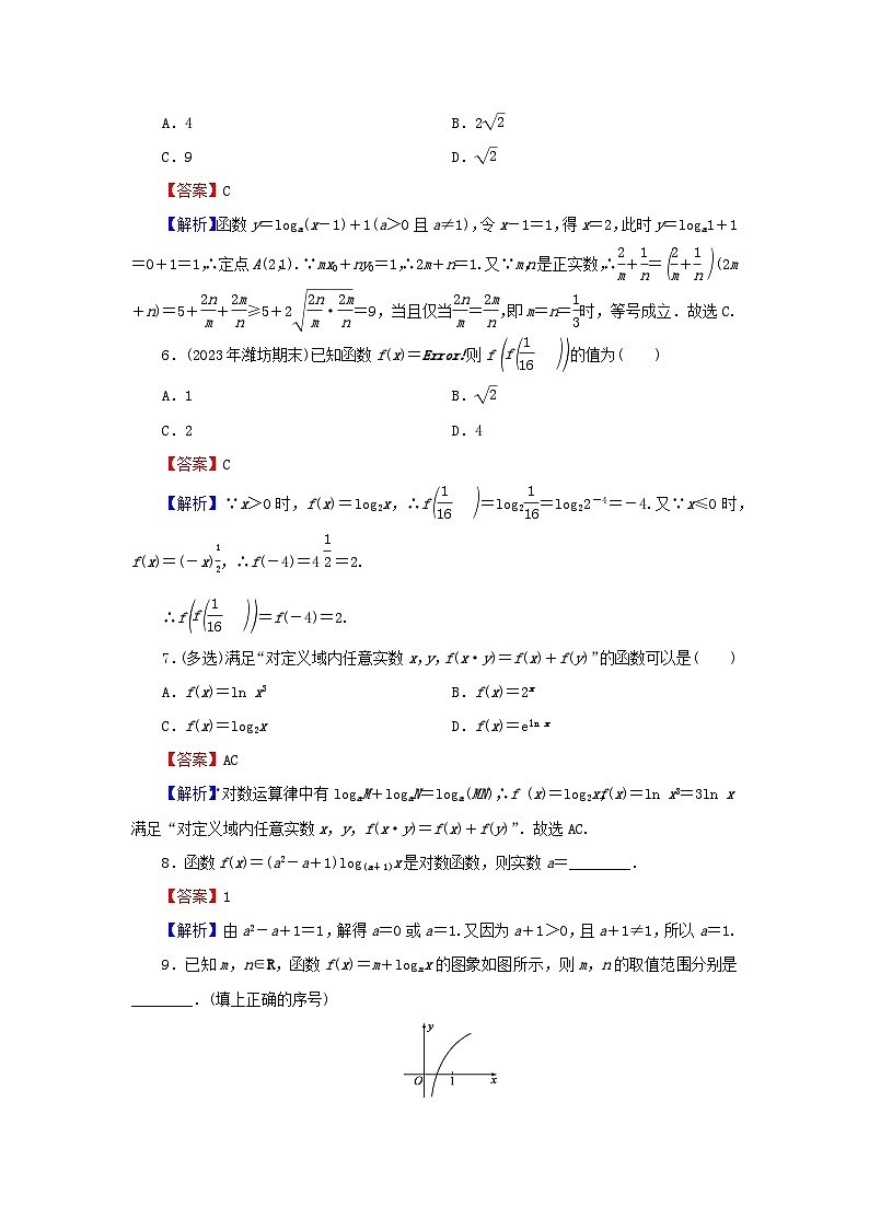 新教材2024版高中数学第四章指数函数与对数函数4.4对数函数第一课时对数函数的概念图象及性质课后提能训练新人教A版必修第一册第2页