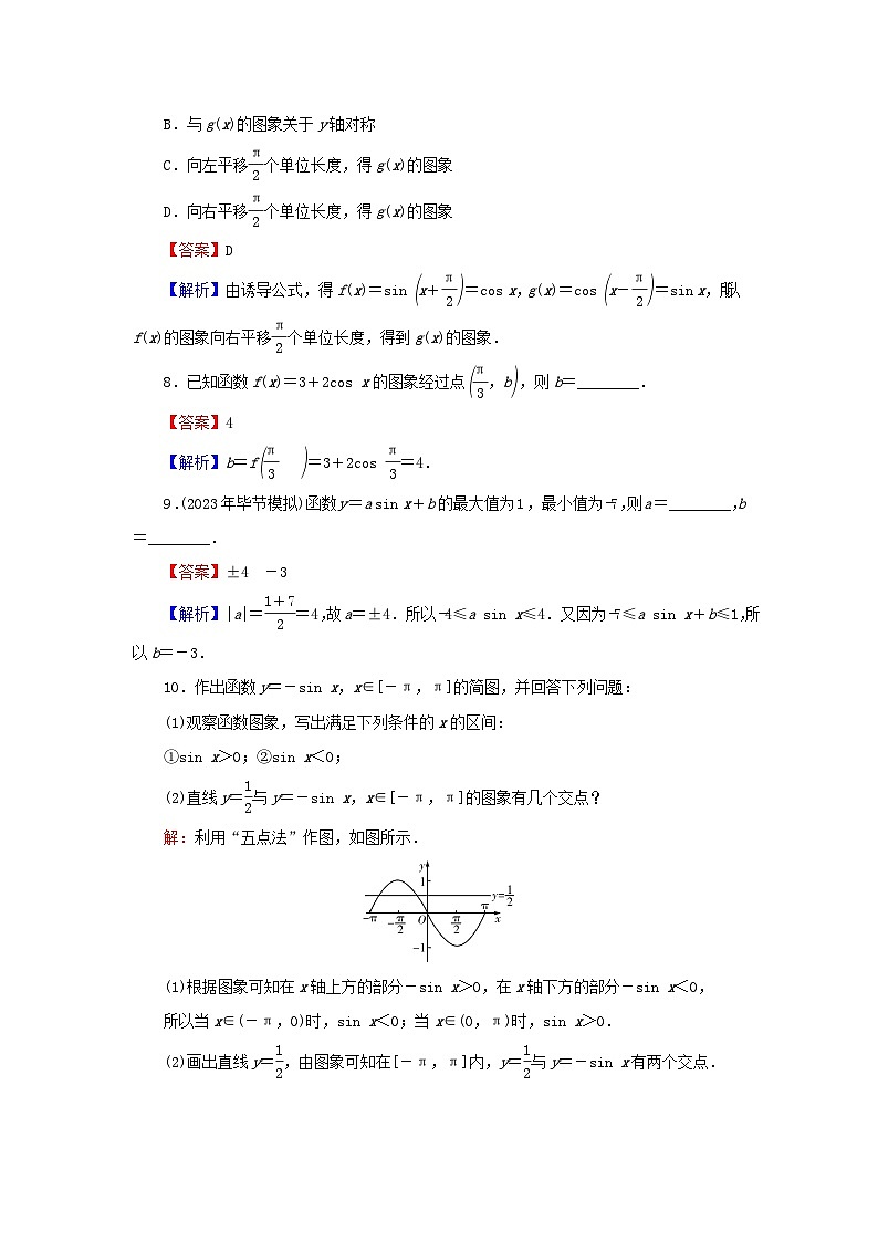 新教材2024版高中数学第五章三角函数5.4三角函数的图象与性质5.4.1正弦函数余弦函数的图象课后提能训练新人教A版必修第一册第3页
