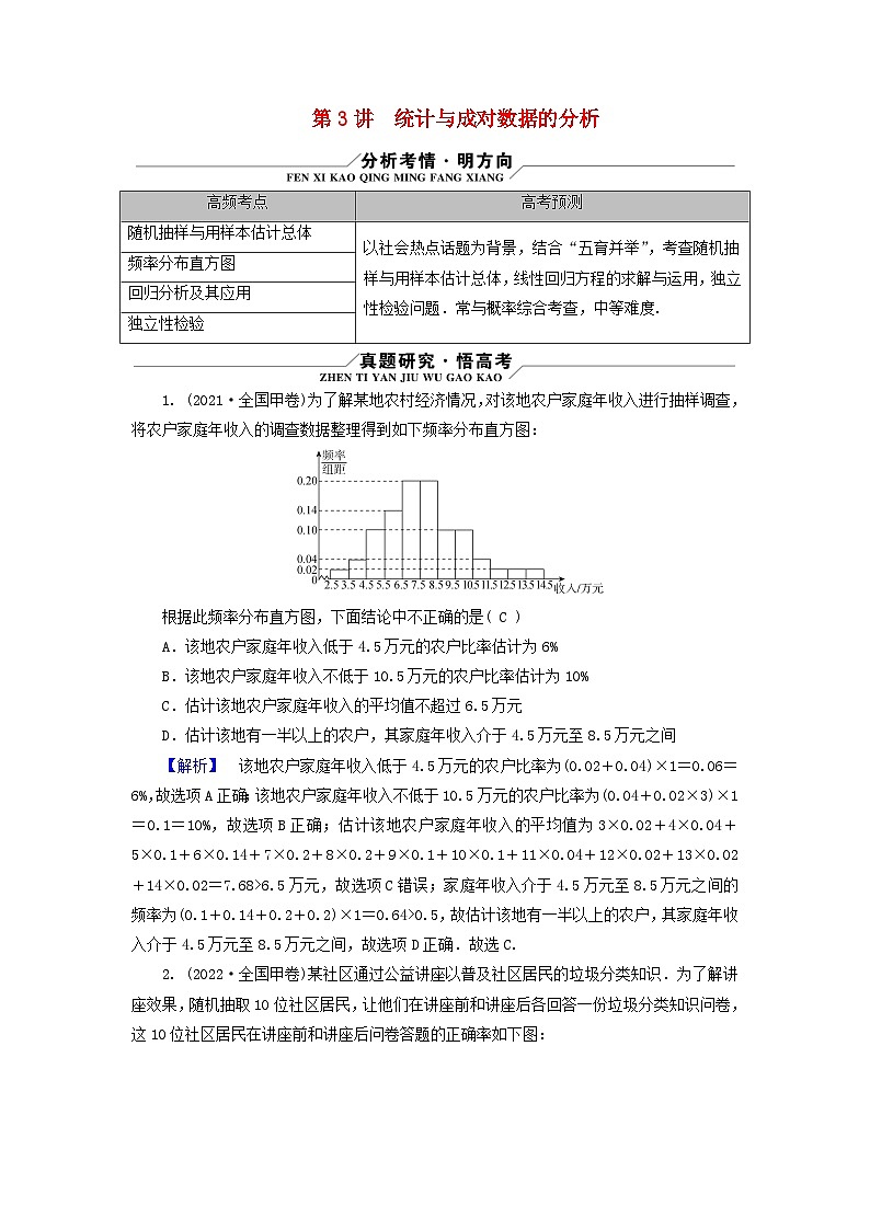 新教材适用2024版高考数学二轮总复习第1篇专题6概率与统计第3讲统计与成对数据的分析核心考点1抽样方法教师用书第1页