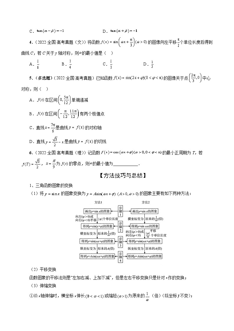 专题01 三角函数的图象与综合应用（精讲精练）-备战2024年高考数学二轮复习讲练测（新备战2024年高考专用）02