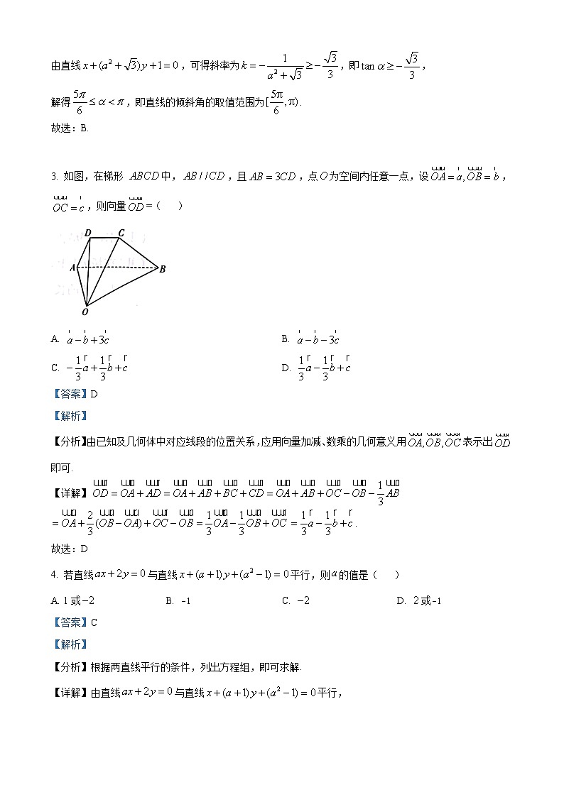 河南省部分地区联考2023-2024学年高二上学期阶段性测试(一)数学试题（Word版附解析）02