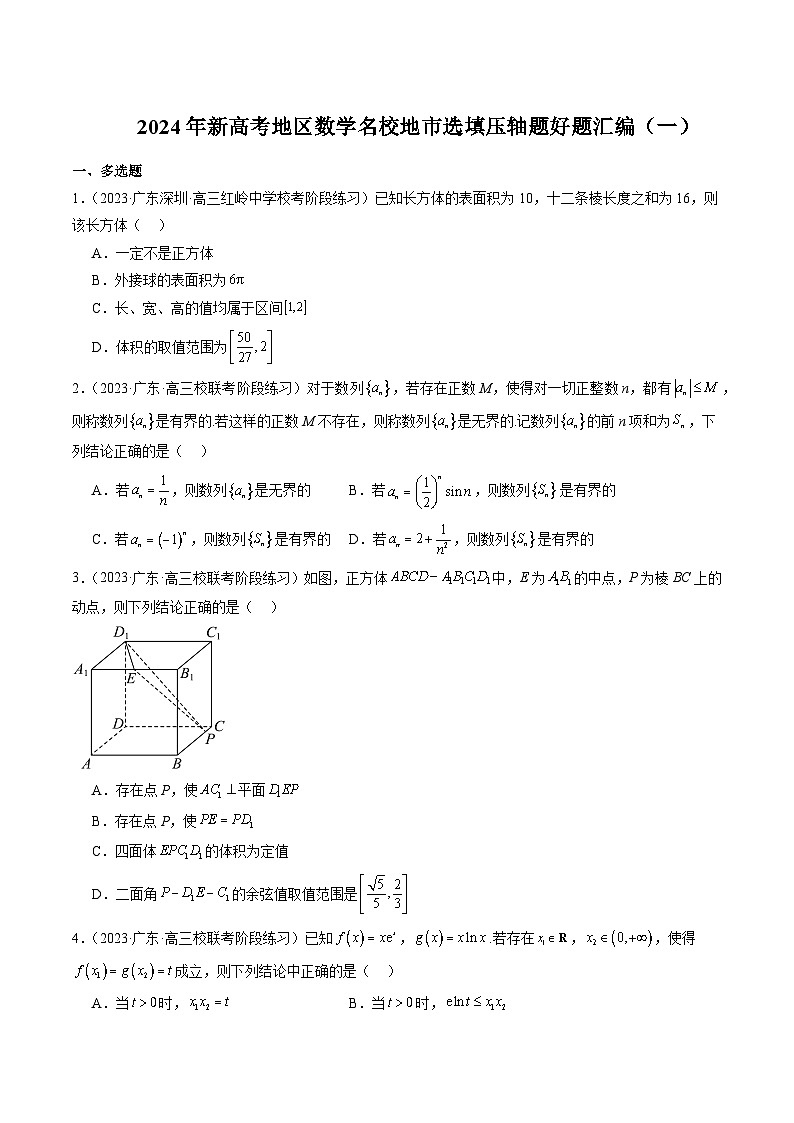 2024年新高考地区数学名校地市选填压轴题好题汇编（一）01