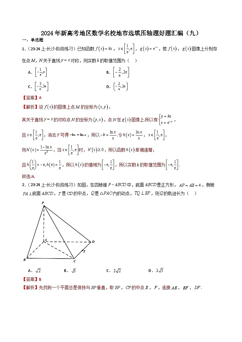 2024年新高考地区数学名校地市选填压轴题好题汇编（九）01