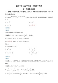 浙江省宁波市镇海中学2022-2023学年高一上学期期中数学试题（教师版含解析）