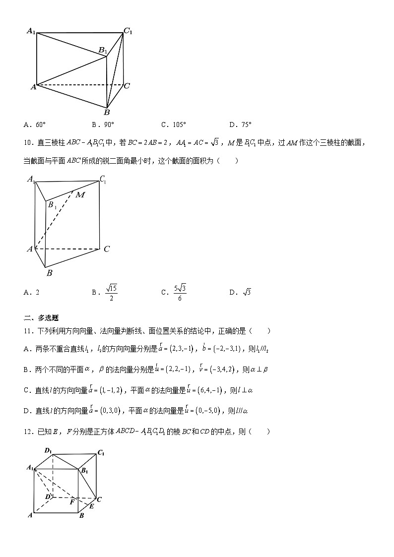 专题强化训练一 空间向量的在立体几何中的应用-高二数学《考点•题型 •技巧》精讲与精练高分突破（人教A版2019选择性必修第一册）03