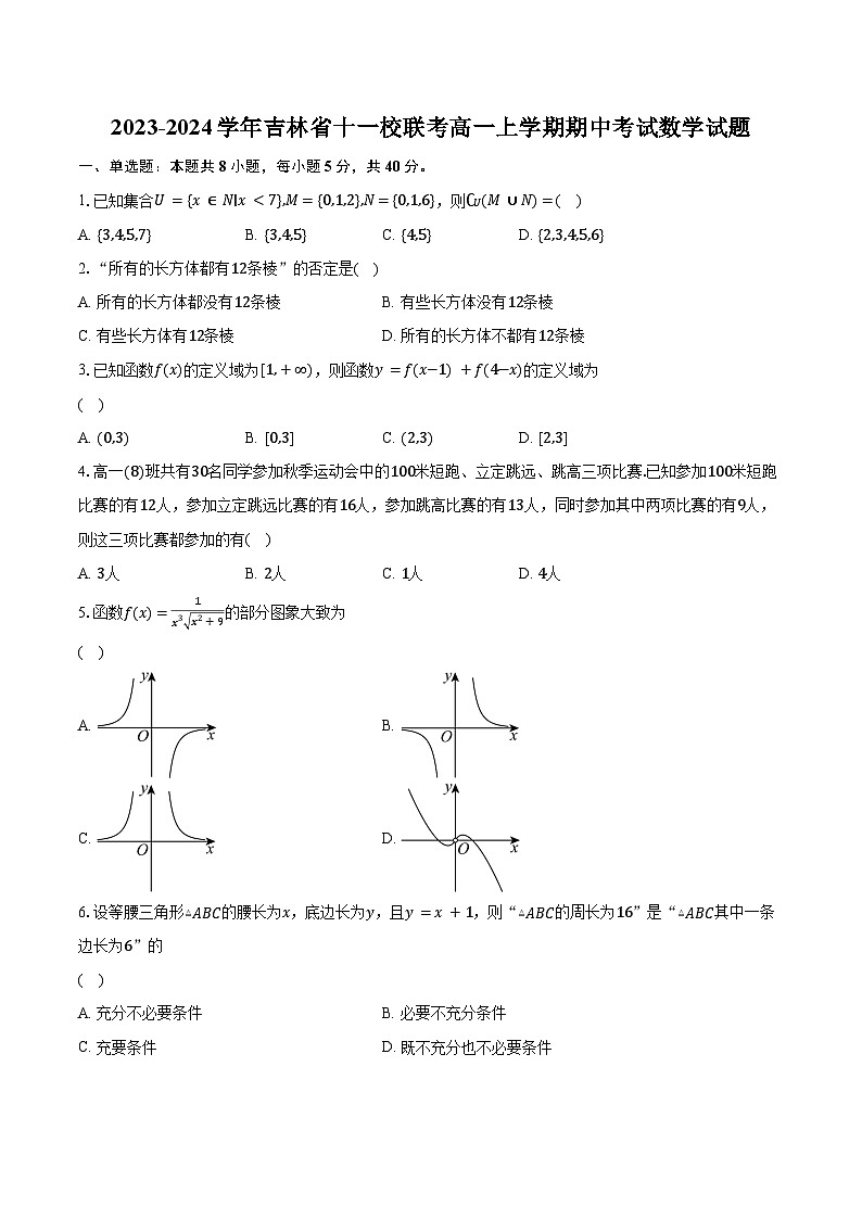 2023-2024学年吉林省十一校联考高一上学期期中考试数学试题（含解析）01