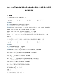 2023-2024学年山东省济南市山东省实验中学高一上学期第二次阶段测试数学试题含答案