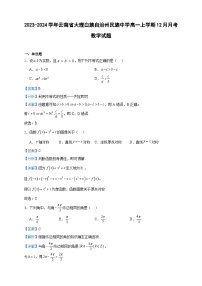 2023-2024学年云南省大理白族自治州民族中学高一上学期12月月考数学试题含答案