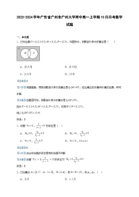 2023-2024学年广东省广州市广州大学附中高一上学期10月月考数学试题含答案