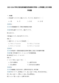 2023-2024学年天津市滨海新区田家炳中学高一上学期第二次月考数学试题含答案