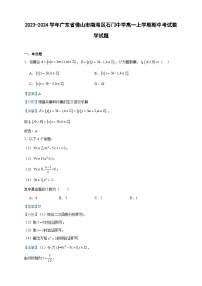 2023-2024学年广东省佛山市南海区石门中学高一上学期期中考试数学试题含答案