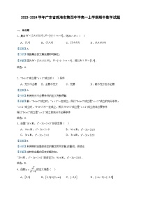 2023-2024学年广东省珠海市第四中学高一上学期期中数学试题含答案