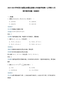 2023-2024学年四川省眉山市眉山冠城七中实验学校高一上学期12月期中数学试题（实验班）含答案