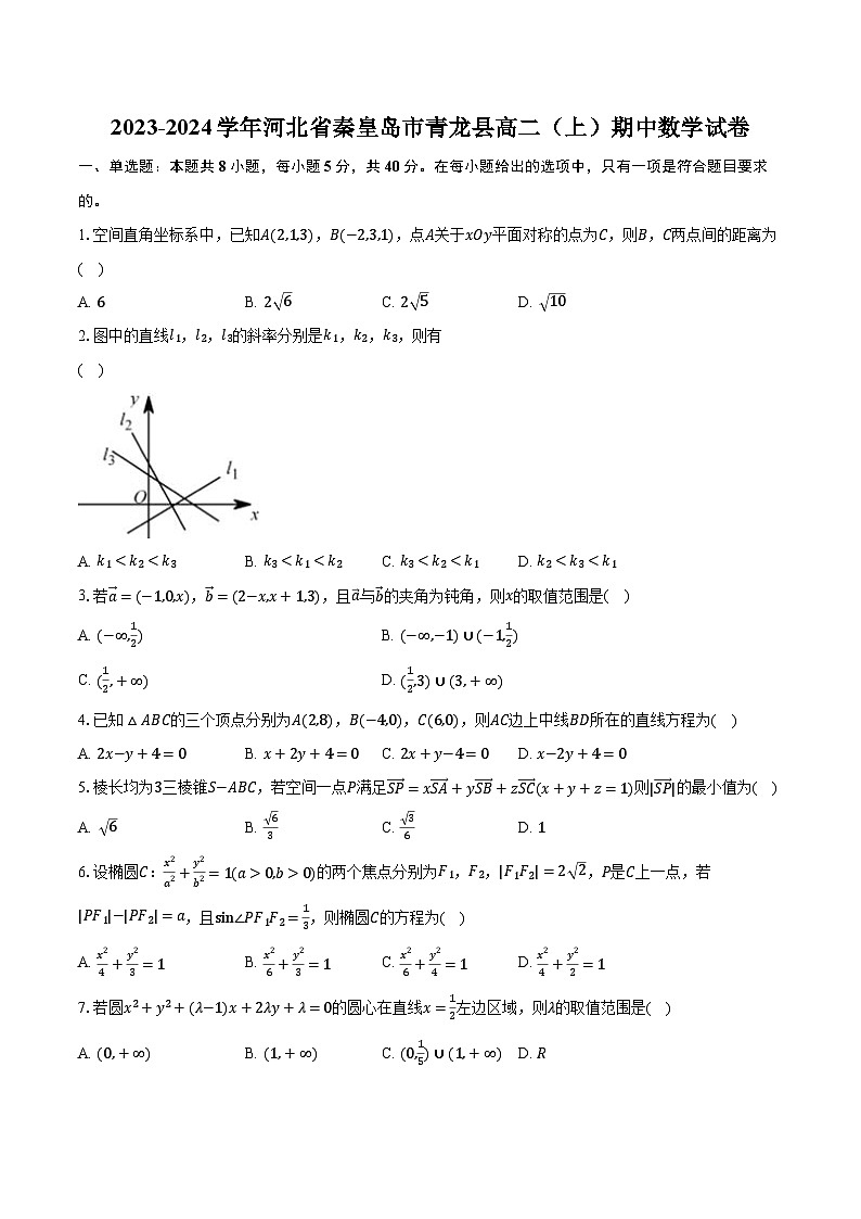 2023-2024学年河北省秦皇岛市青龙县高二（上）期中数学试卷（含解析）第1页