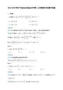 2023-2024学年广东省汕头市金山中学高一上学期期中考试数学试题含答案