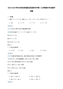 2023-2024学年天津市滨海新区田家炳中学高一上学期期中考试数学试题含答案