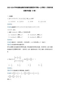 2023-2024学年湖南省衡阳市衡阳县第四中学高一上学期11月期中测试数学试题（A卷）含答案