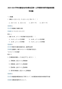 2023-2024学年安徽省池州市贵池区高一上学期期中教学质量检测数学试题含答案