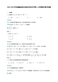 2023-2024学年福建省泉州市泉州科技中学高一上学期期中数学试题含答案