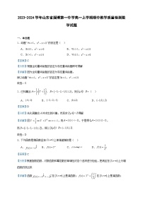 2023-2024学年山东省淄博第一中学高一上学期期中教学质量检测数学试题含答案