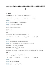 2023-2024学年山东省泰安市新泰市新泰中学高一上学期期中数学试题含答案