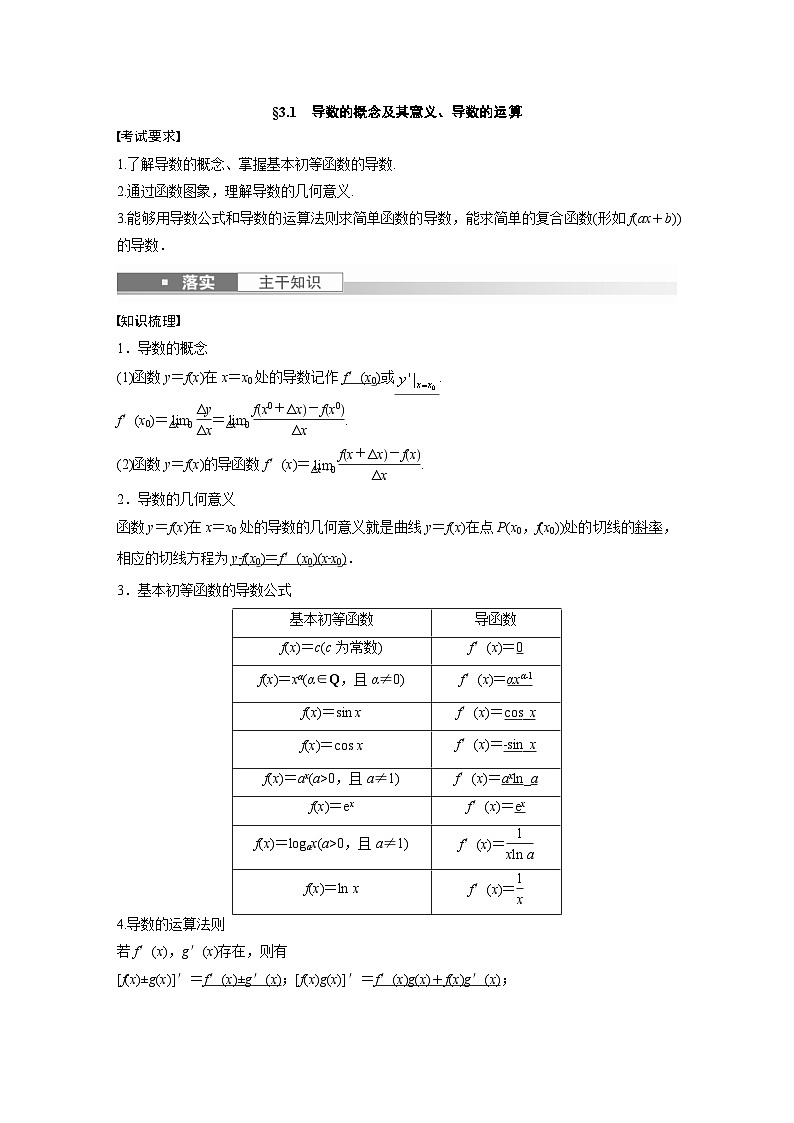 (新高考)高考数学一轮复习讲义+巩固练习3.1《导数的概念及其意义、导数的运算》(教师版)第1页