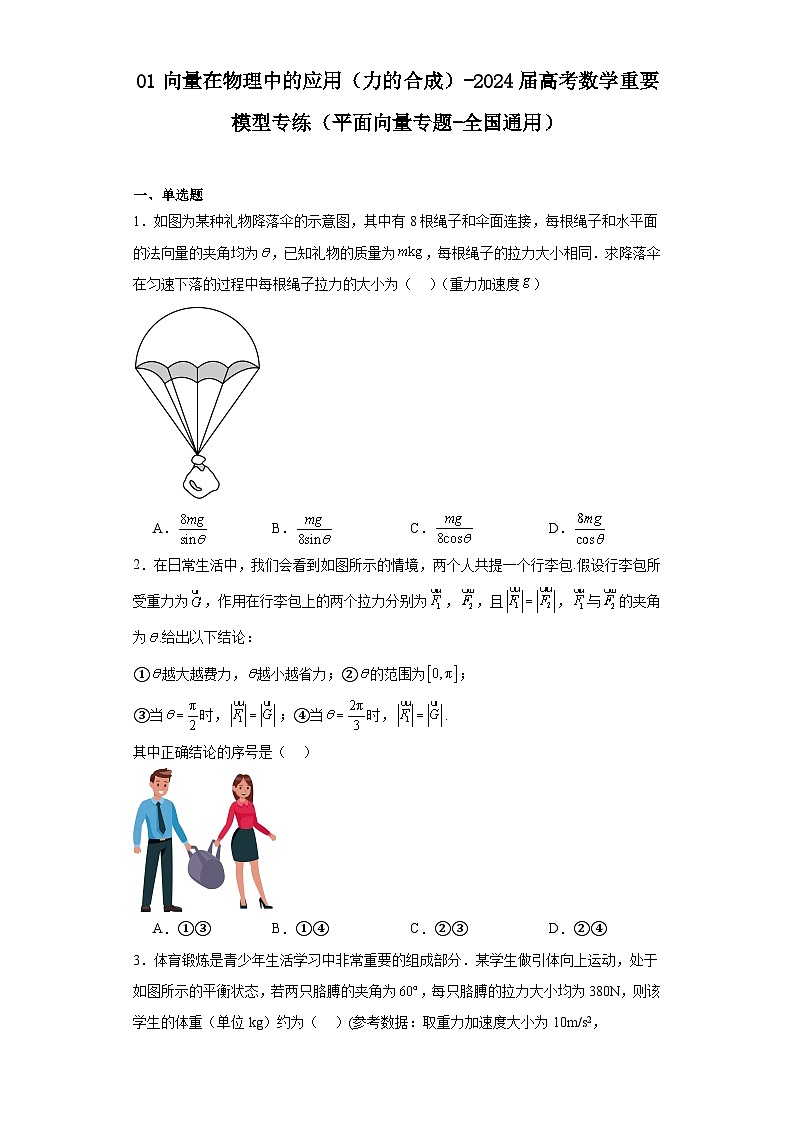 01向量在物理中的应用（力的合成）-2024届高考数学重要模型专练（平面向量专题-全国通用）01