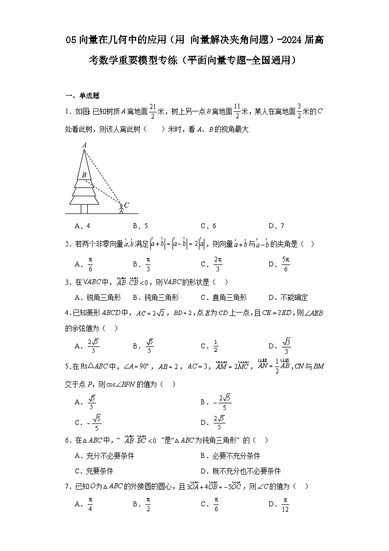 05向量在几何中的应用（用向量解决夹角问题）-2024届高考数学重要模型专练（平面向量专题-全国通第1页