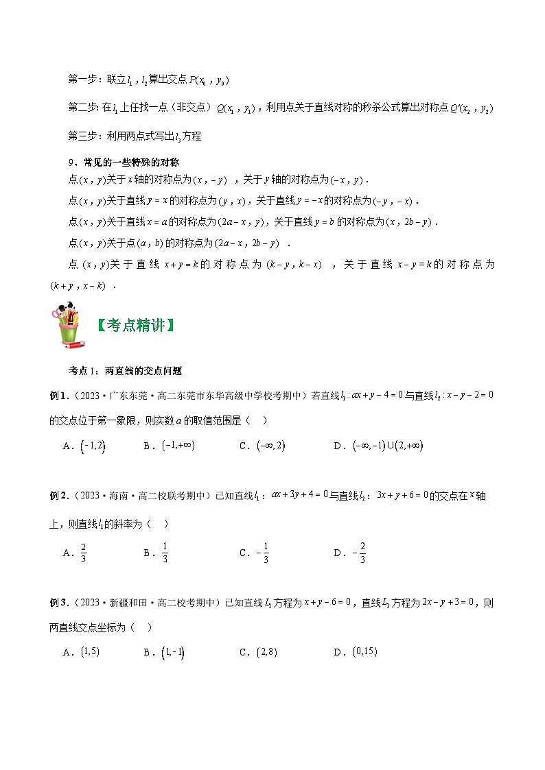 清单02 直线的交点、距离公式与对称、最值问题-2023-2024学年高二数学上学期期末常考题型+易错题（苏教版）03