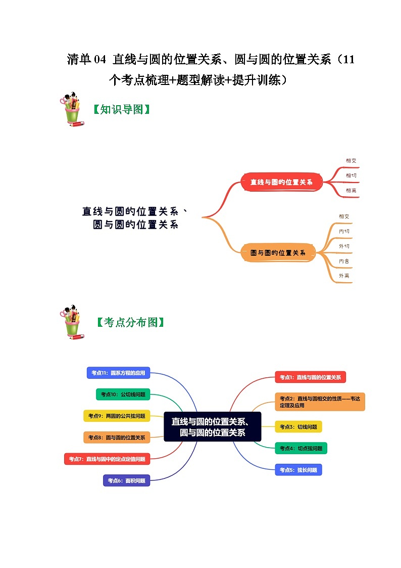 清单04 直线与圆的位置关系、圆与圆的位置关系 -2023-2024学年高二数学上学期期末常考题型+易错题（苏教版）01