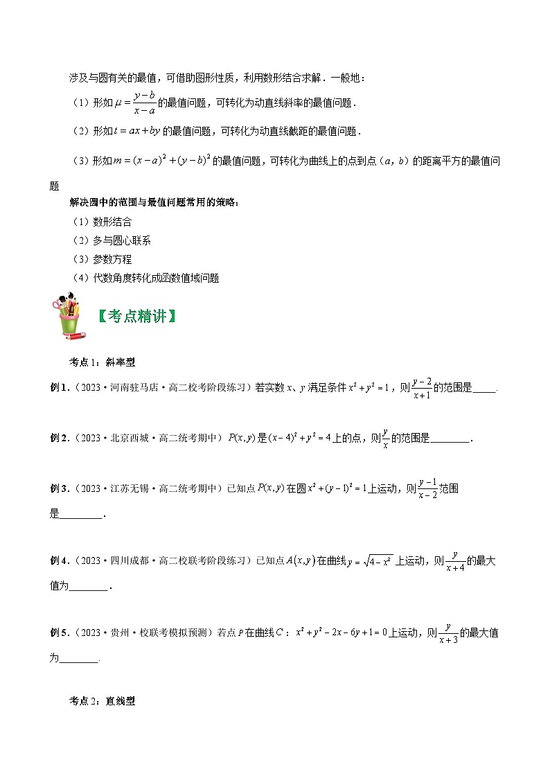 清单05 圆中的范围与最值问题-2023-2024学年高二数学上学期期末常考题型+易错题（苏教版）02