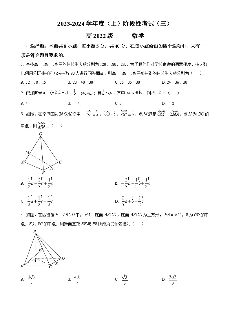 2024成都成华区某校高二上学期12月月考试题数学含解析第1页