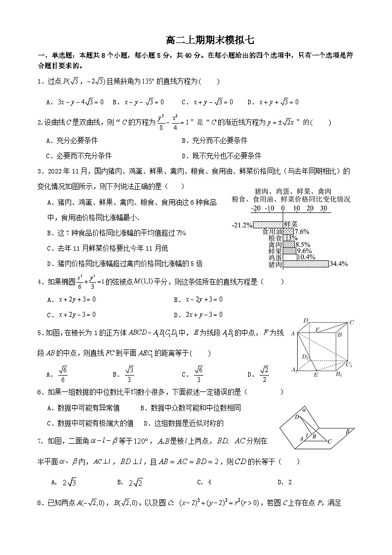 四川省绵阳南山中学实验学校2023-2024学年高二上学期期末模拟七数学试题（Word版附答案）01