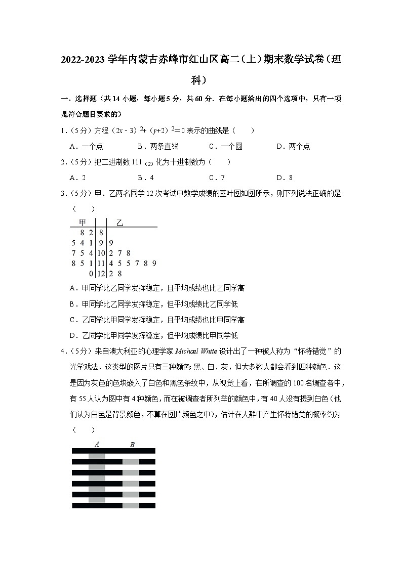 2022-2023学年内蒙古赤峰市红山区高二（上）期末数学试卷（理科）第1页