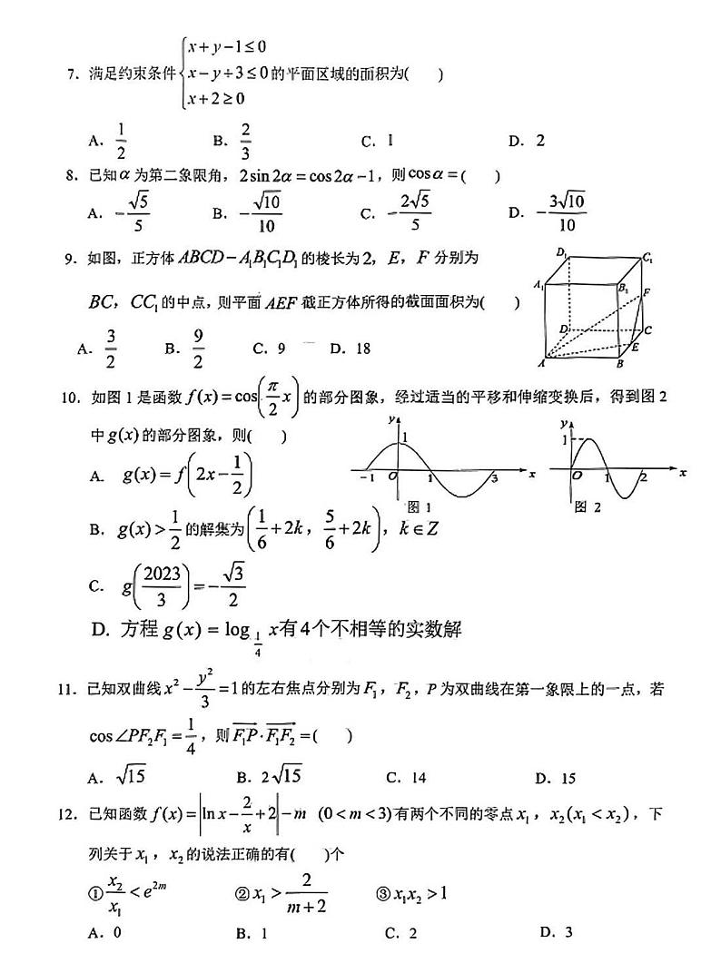 2024四川南充高三一诊文科数学试题及答案第2页