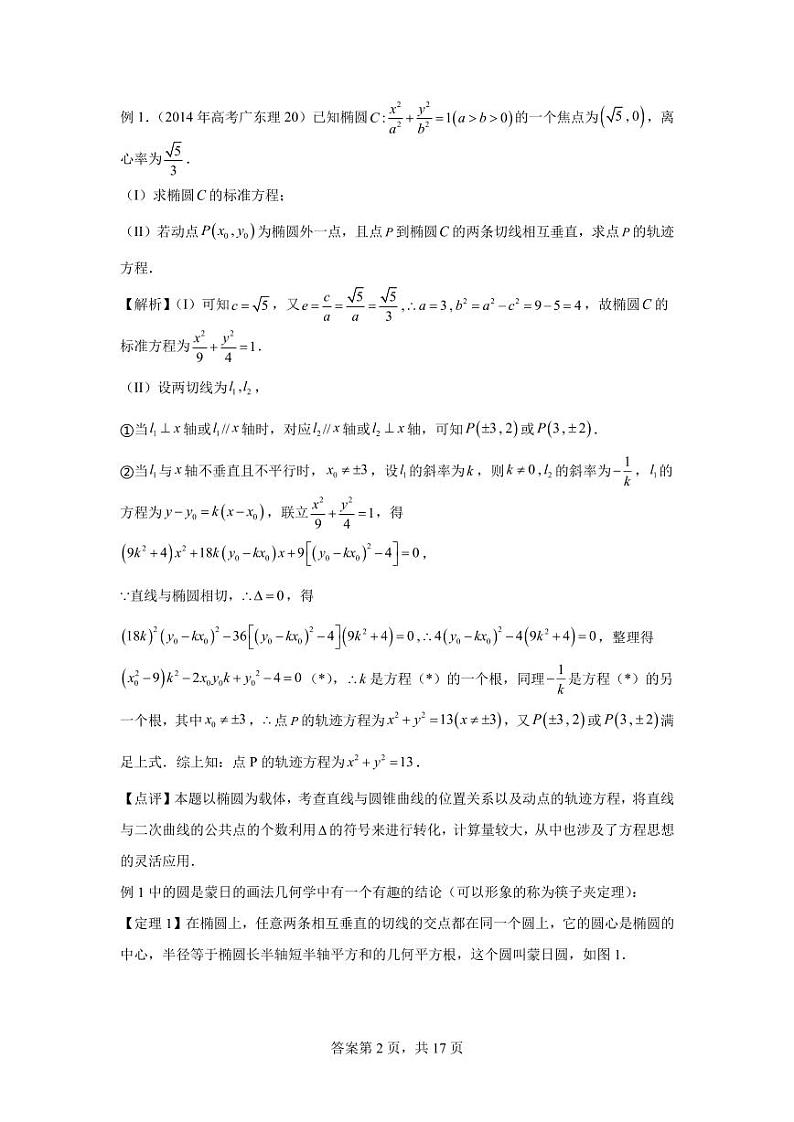 专题1  蒙日圆的定义、证明及其几何性质02