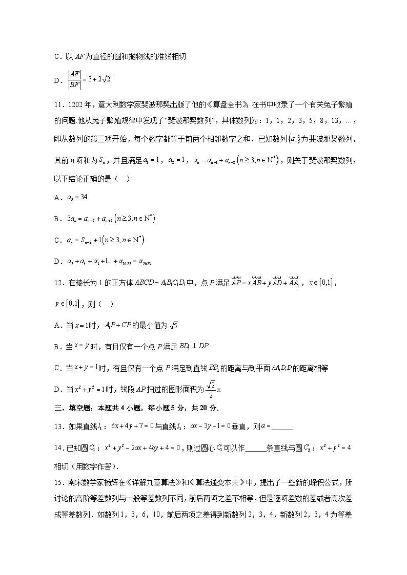 2023-2024学年山东省枣庄市高二上册12月月考质量检测数学测试卷（含解析）03