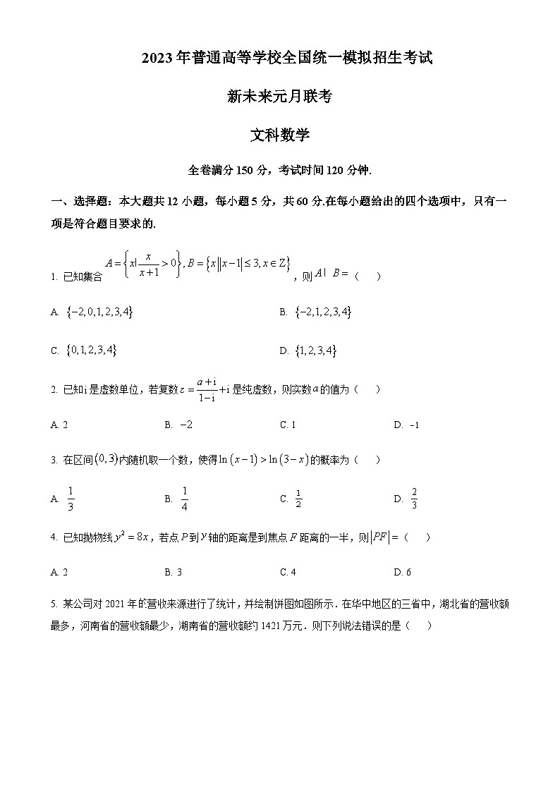 2023届河南省实验中学大联考高三1月测试文科数学试卷含答案01