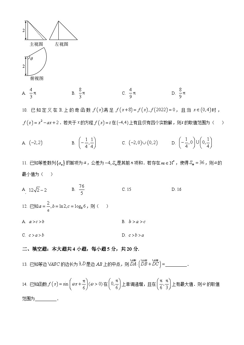2023届河南省实验中学大联考高三1月测试文科数学试卷含答案03