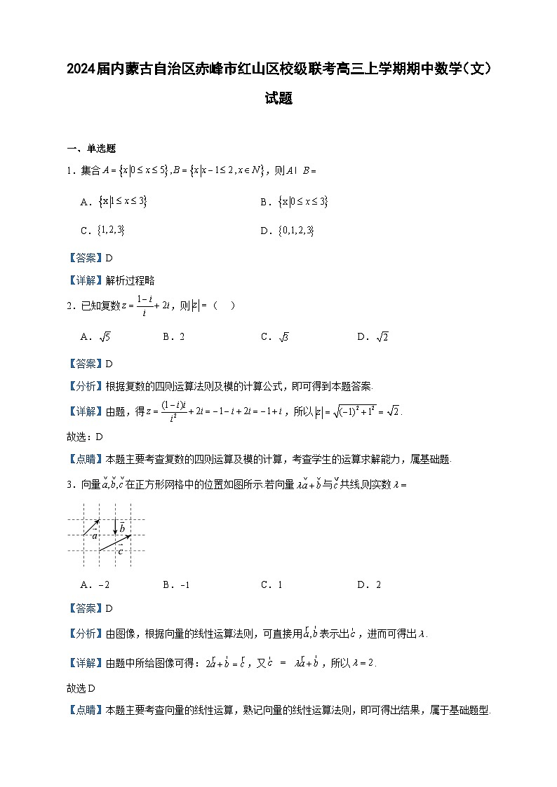 2024届内蒙古自治区赤峰市红山区校级联考高三上学期期中数学（文）试题含答案第1页