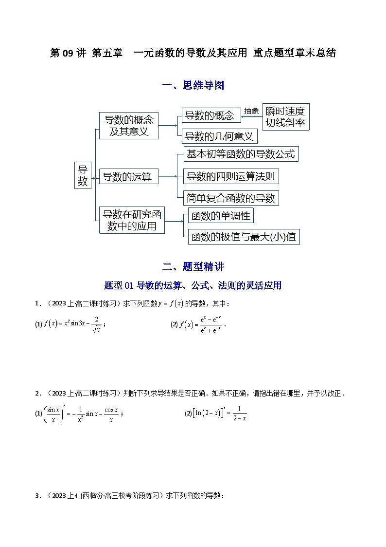 第09讲 第五章  一元函数的导数及其应用 重点题型章末总结（原卷版）第1页