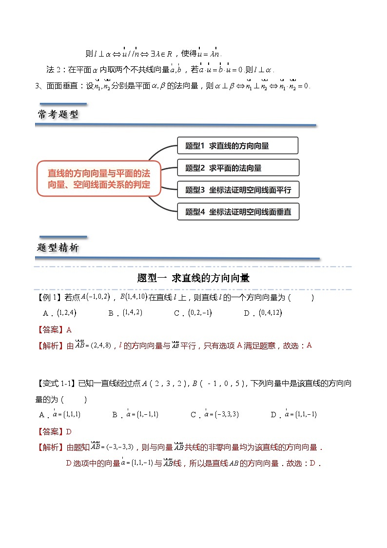 6.3.1&6.3.2 直线的方向向量与平面的法向量、空间线面关系的判定（解析版）第3页