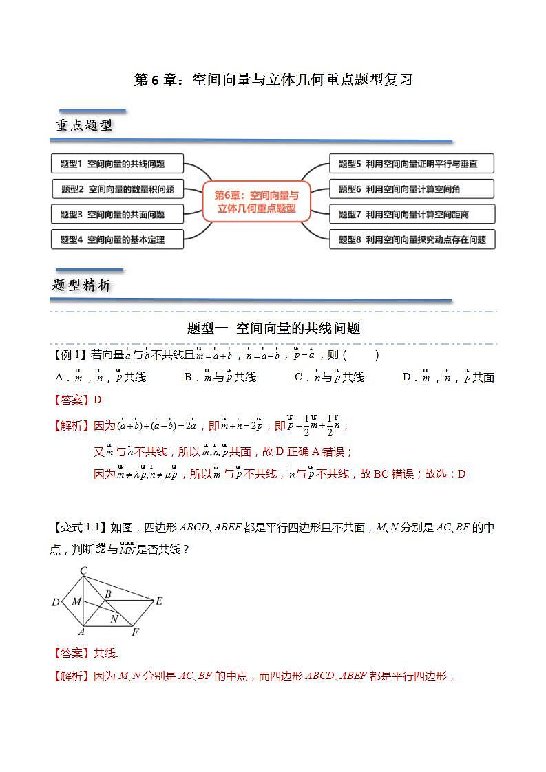 第6章：空间向量与立体几何 重点题型复习（解析版）第1页
