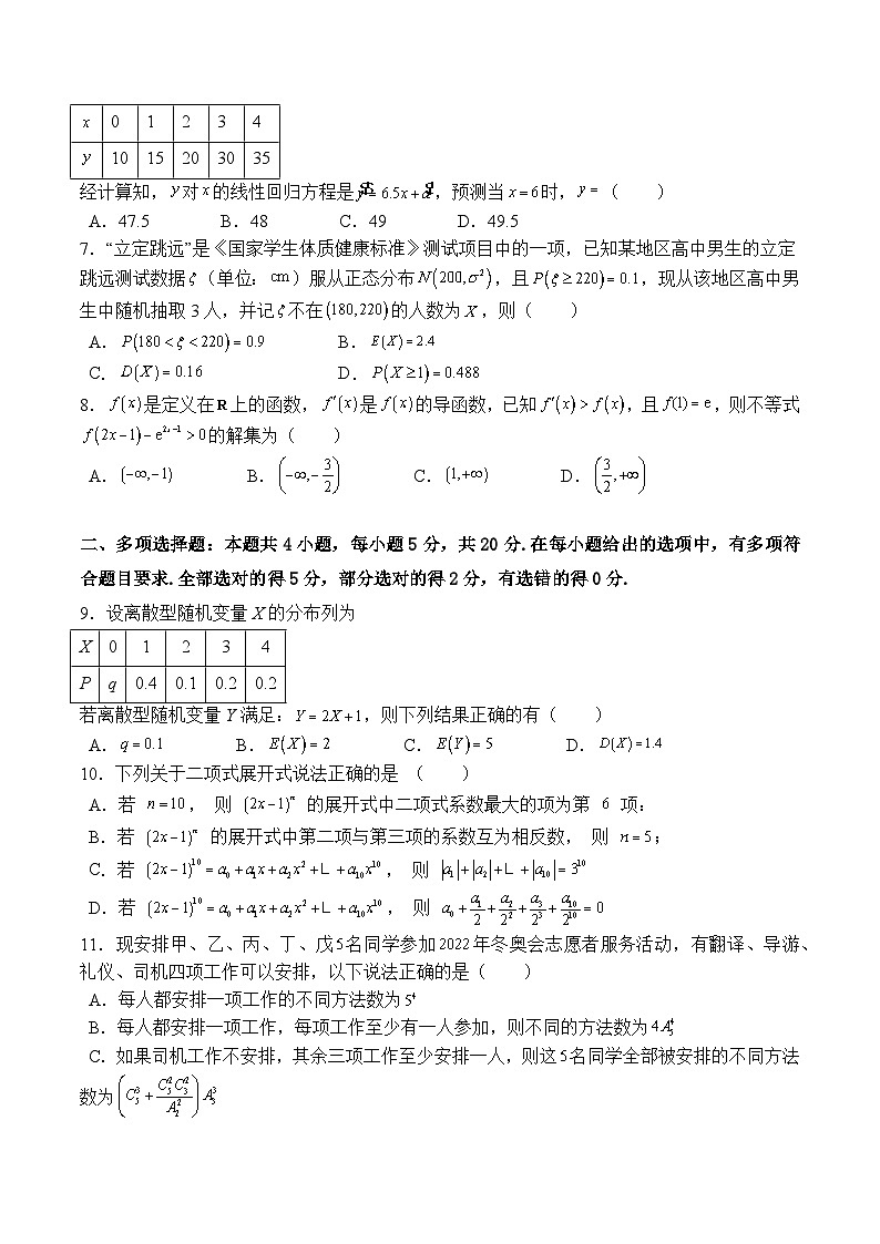 高二数学下学期第二次月考模拟试卷（选择性必修第二册，含数列和导数）（原卷版）第2页
