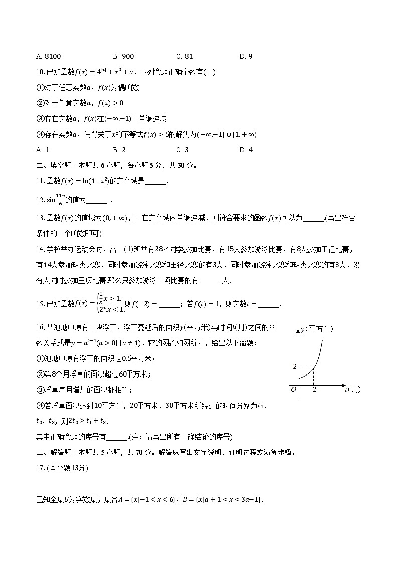 2023-2024学年北京市重点中学高一（上）月考数学试卷（12月份）（含解析）02