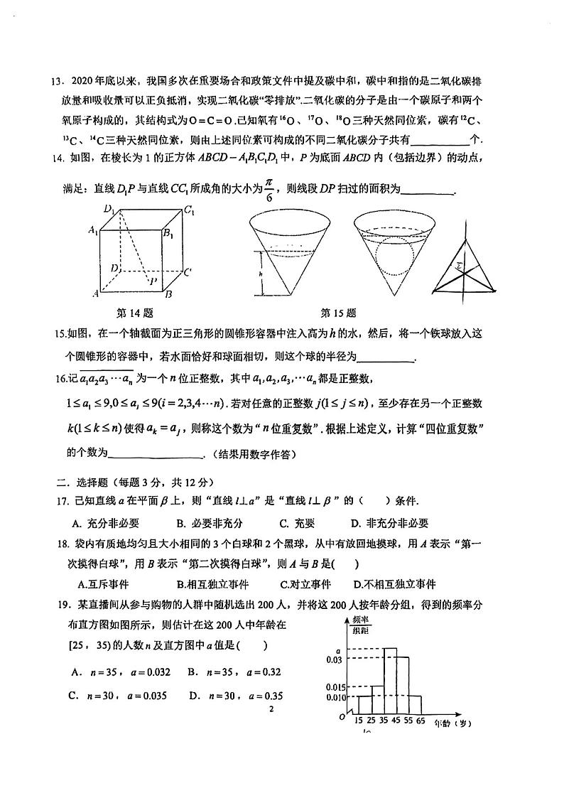 上海市上海财经大学附属中学2023-2024学年高二上学期期末考试数学试卷02