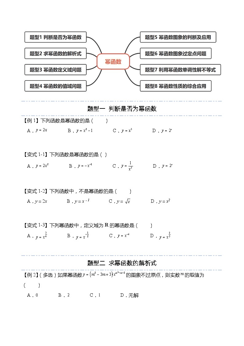 3.3 幂函数高一数学上学期同步讲与练(人教A版必修第一册) （原卷版）第2页