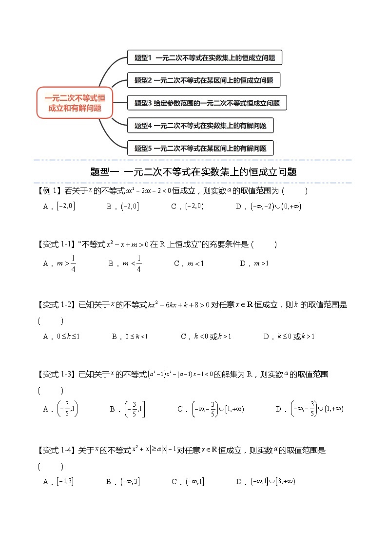 不等式专题：一元二次不等式恒成立和有解问题-高一数学上学期同步高分突破(人教A版必修第一册)02