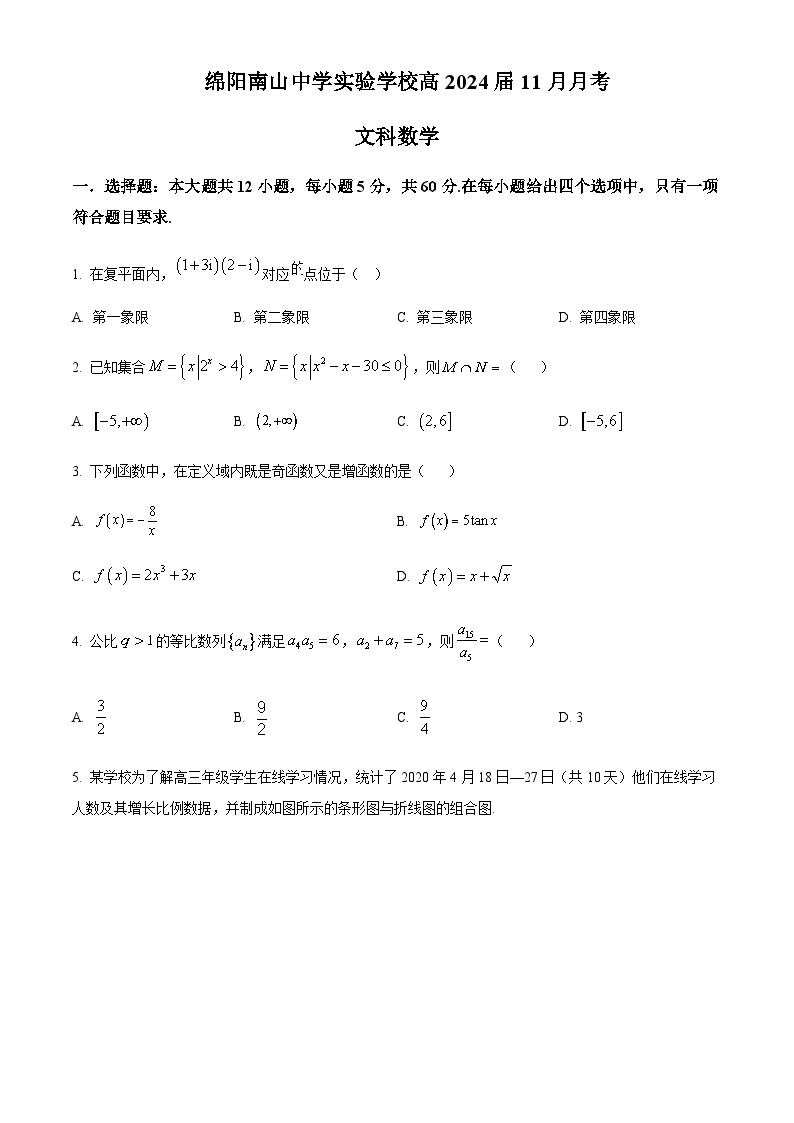 2024届四川省绵阳市南山中学实验学校高三（补习班）上学期11月月考数学（文）试题含答案01